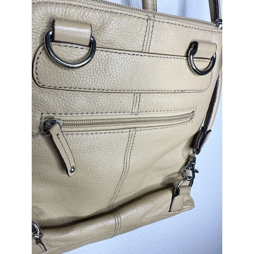 Clarks Leather Shoulder Bag Womens Convertible Purse Striped Lining Tan Pebbled